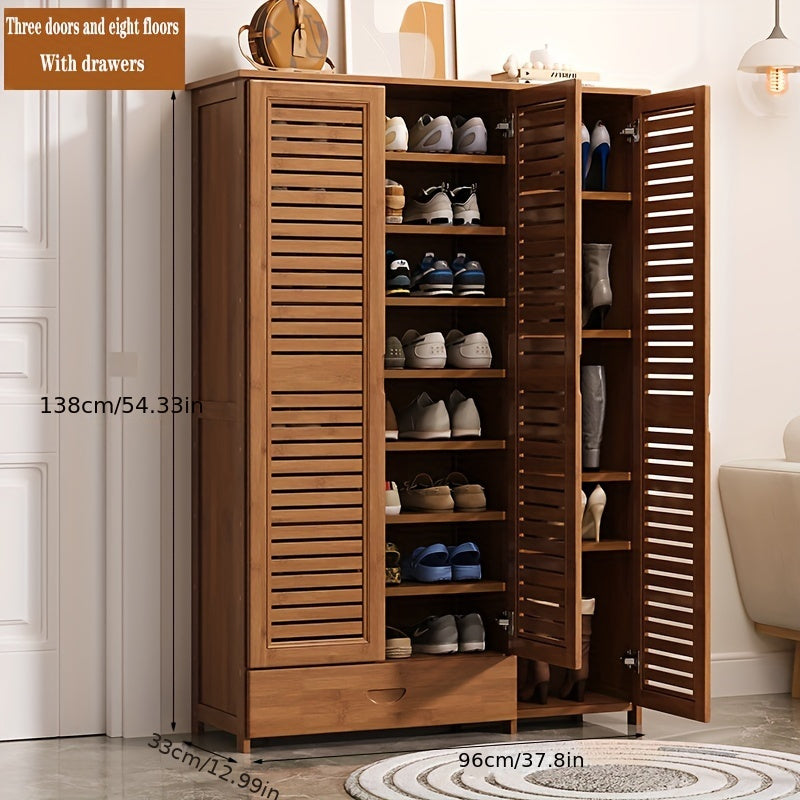 Spacious Bamboo Wall-Mounted Shoe Rack Multi-Layer Entryway Storage