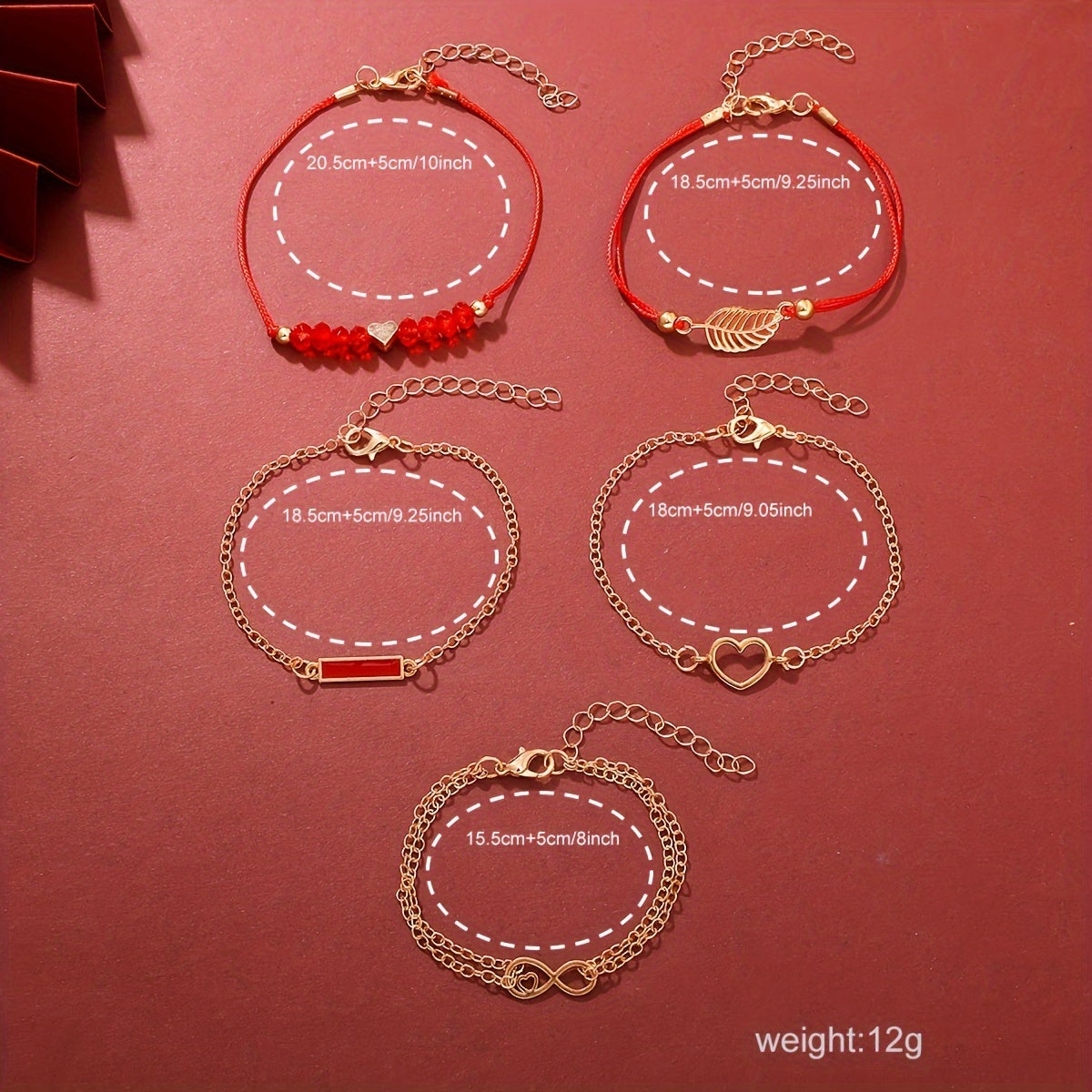 Ayollar uchun kvarts soat va Qizil stackable taqinchoq to'plami, Sevganlar kuni, Paskha, Xellouin, Ramazon uchun