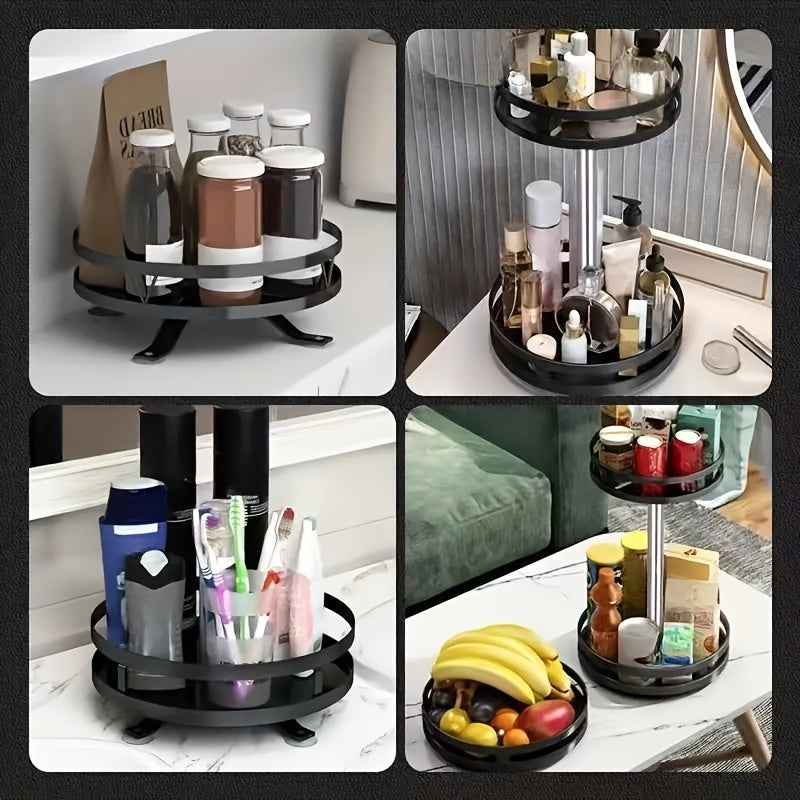 Rotating Adjustable Kitchen Organizer with Tiered Shelves for Bathroom and Office Storage