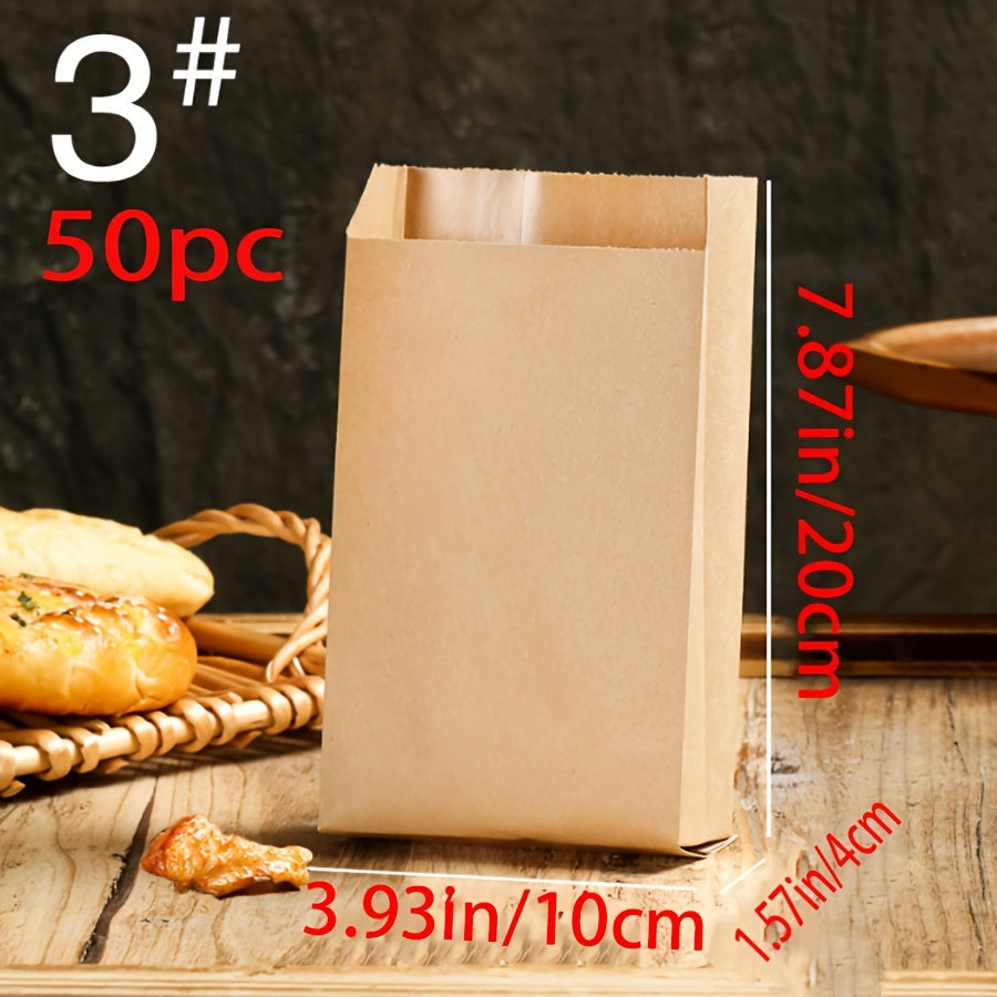 50 Disposable Brown Kraft Paper Bags Fold-Top Food and Bakery Packaging