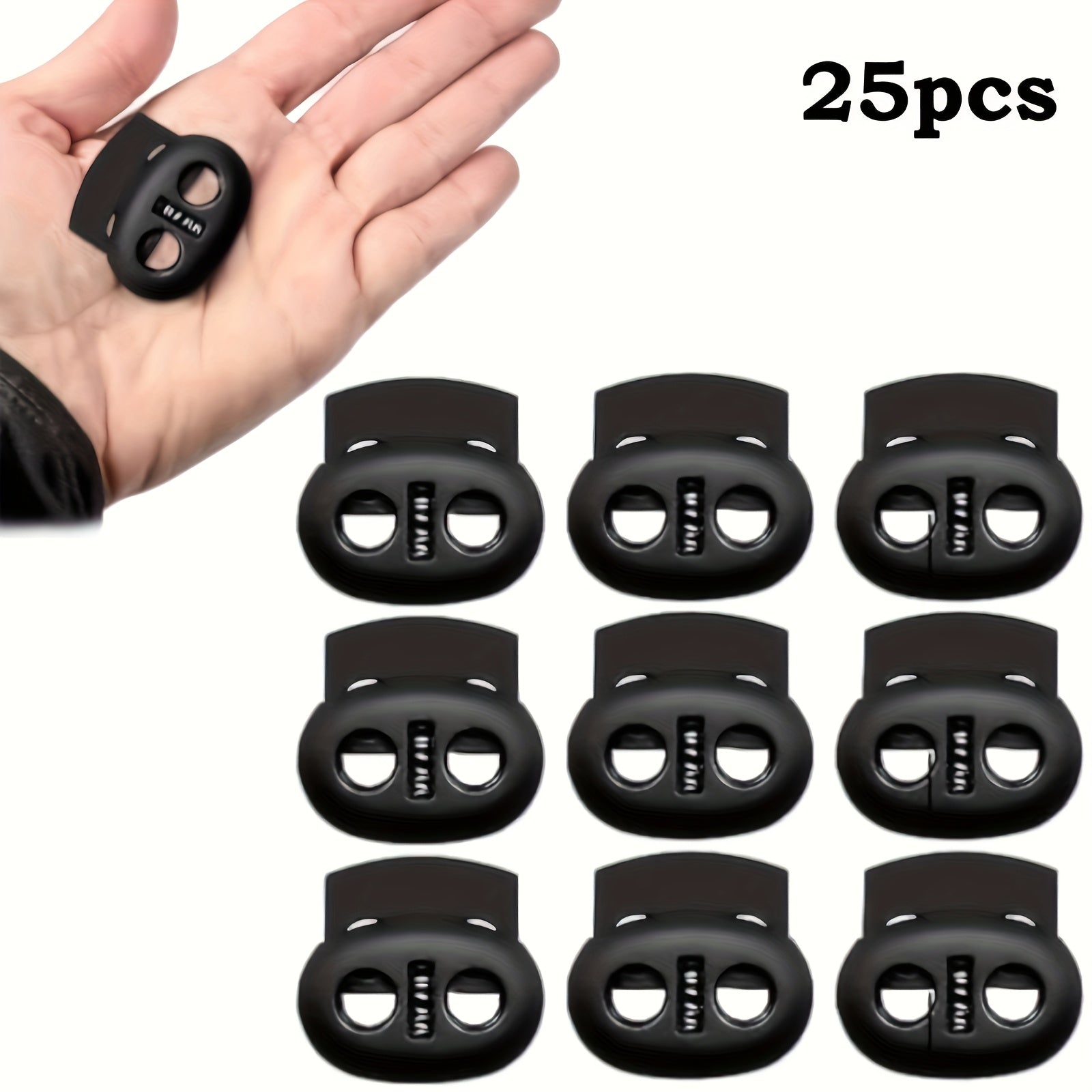 25pcs Plastic Cord Stoppers Double Hole Fastening for Bags Clothes Camping