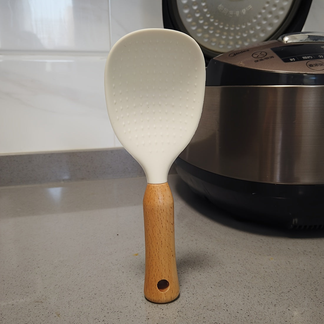 Cuchara de silicona para arroz con mango de madera, utensilio de cocina antiadherente, herramienta duradera para servir