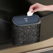 Car Interior Hanging Trash Can with Artificial Rhinestone Inlay Multi-Functional Storage