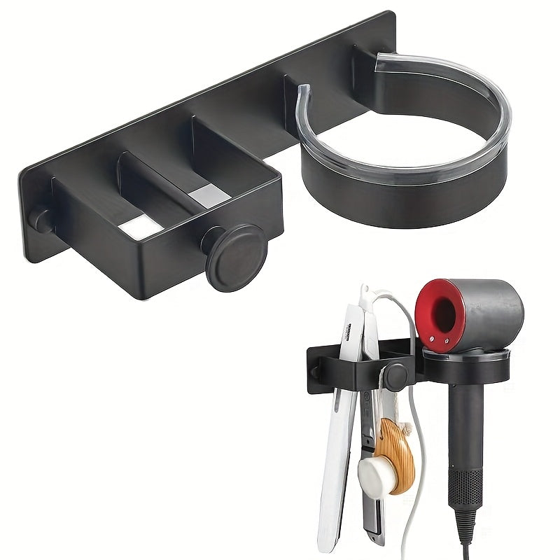 Черный алюминиевый настенный держатель для фена с крючками для ванной или парикмахерской