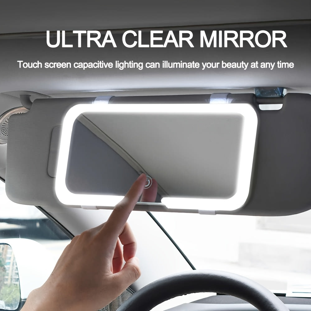 Portable LED Car Vanity Mirror with USB Rechargeable Foldable Design