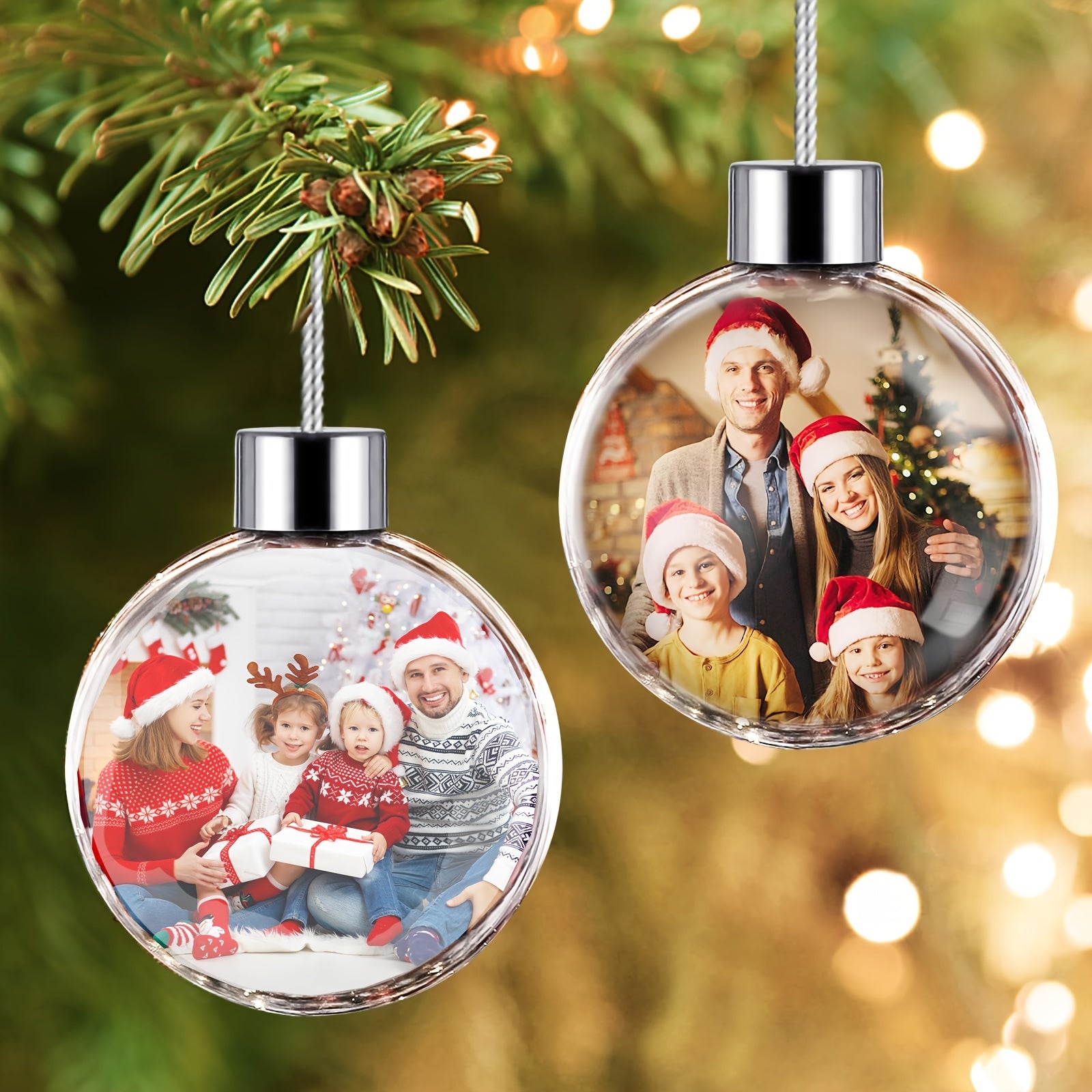 Personalized Photo Ornament for Christmas Tree Plastic Hanging Picture Sphere Holiday Decor Gift