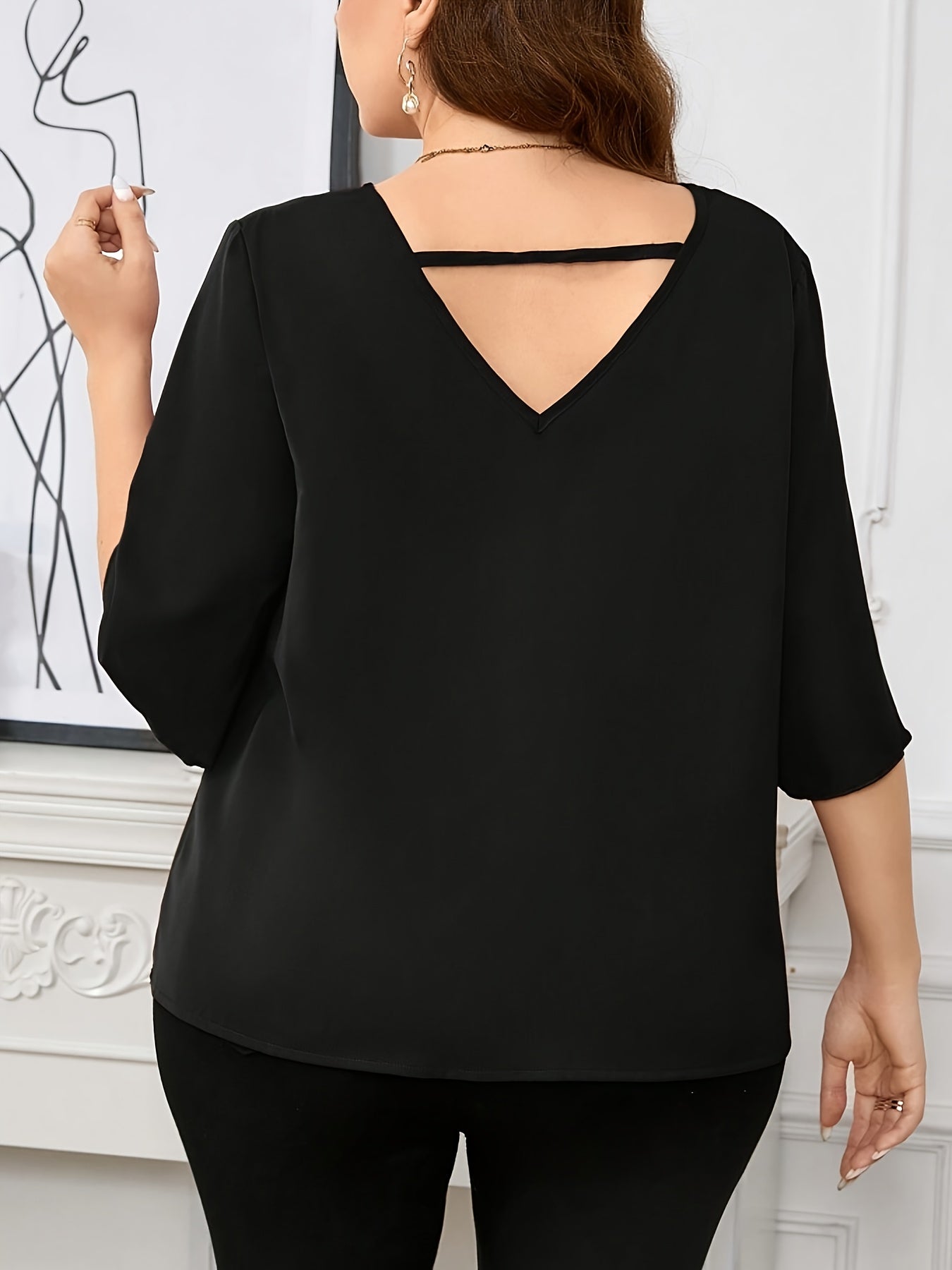 Women's Plus Size V-Neck Long Sleeve Summer Blouse Breathable Comfortable Easy Care