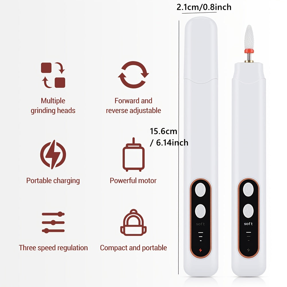 Cordless Nail Drill Kit LED Light USB Rechargeable 3 Speeds Quiet Operation for Acrylic Gel Nails