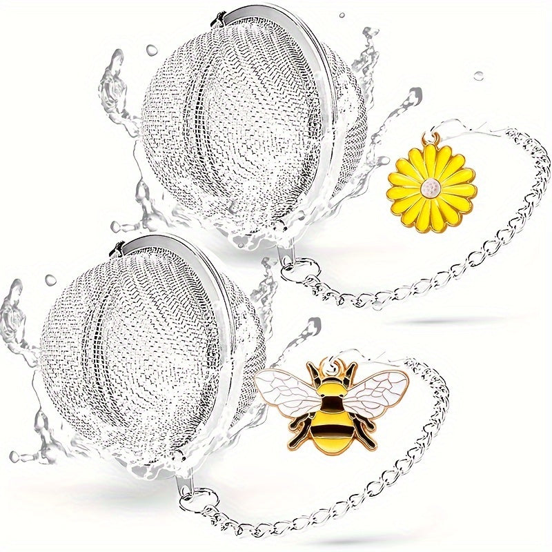 Set of 2 Stainless Steel Tea Strainers with Honeybee and Beehive Designs for Loose Leaf Tea