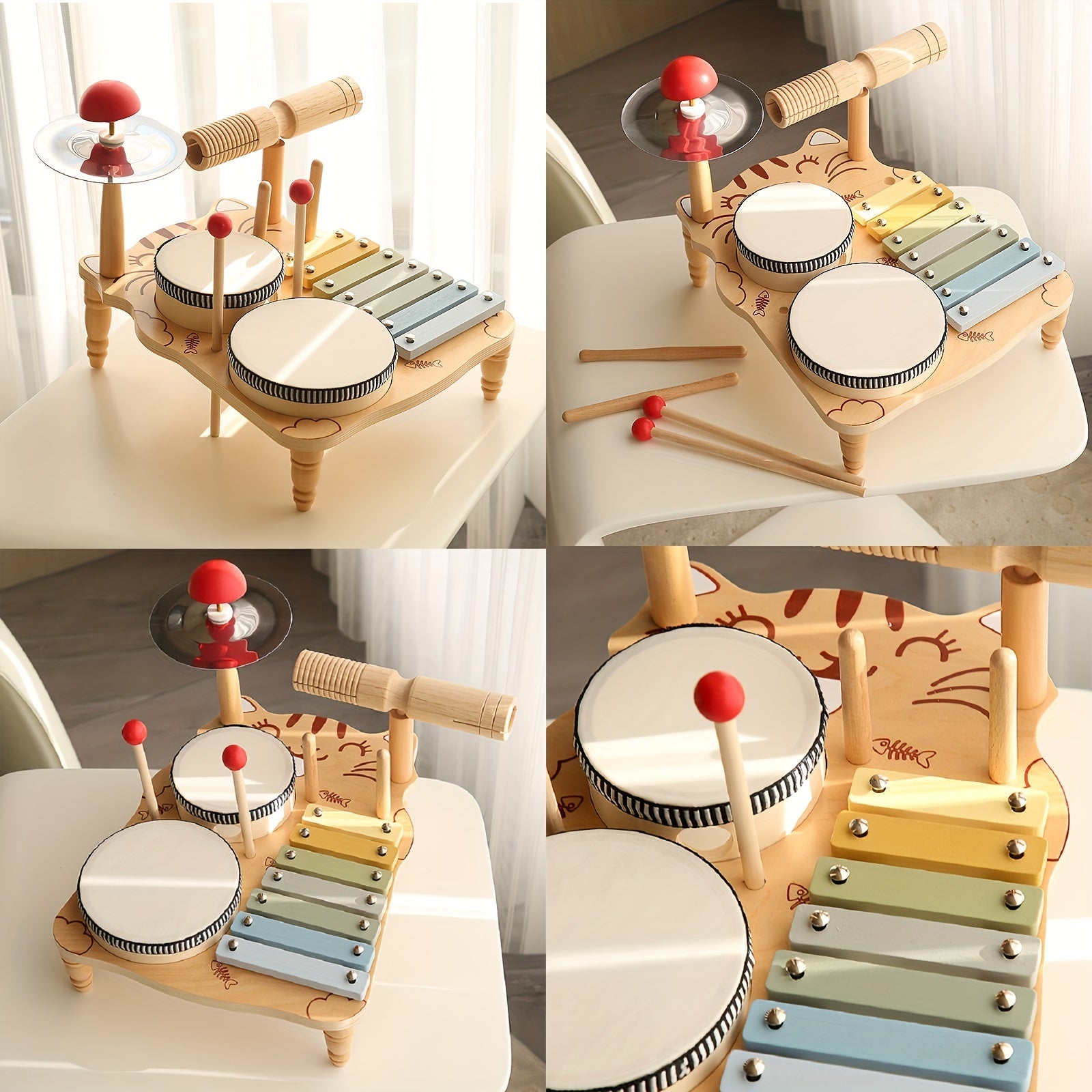 Kids Drum Set with Tambourines 10-in-1 Musical Instruments for Toddlers Preschool Percussion Toys