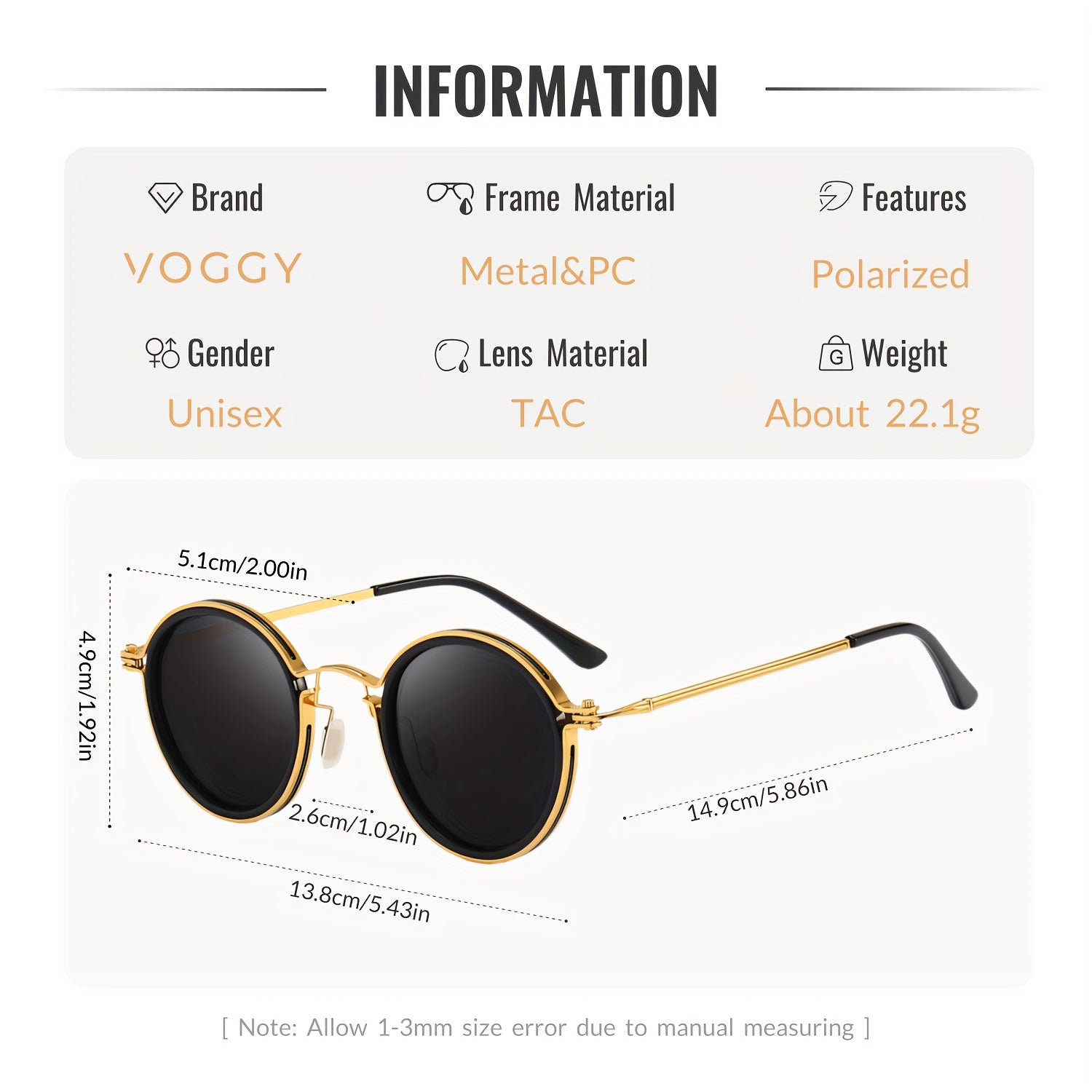 Retro Metal Polarized Round Sunglasses for Men and Women Black Frame Brown Tortoiseshell UV400