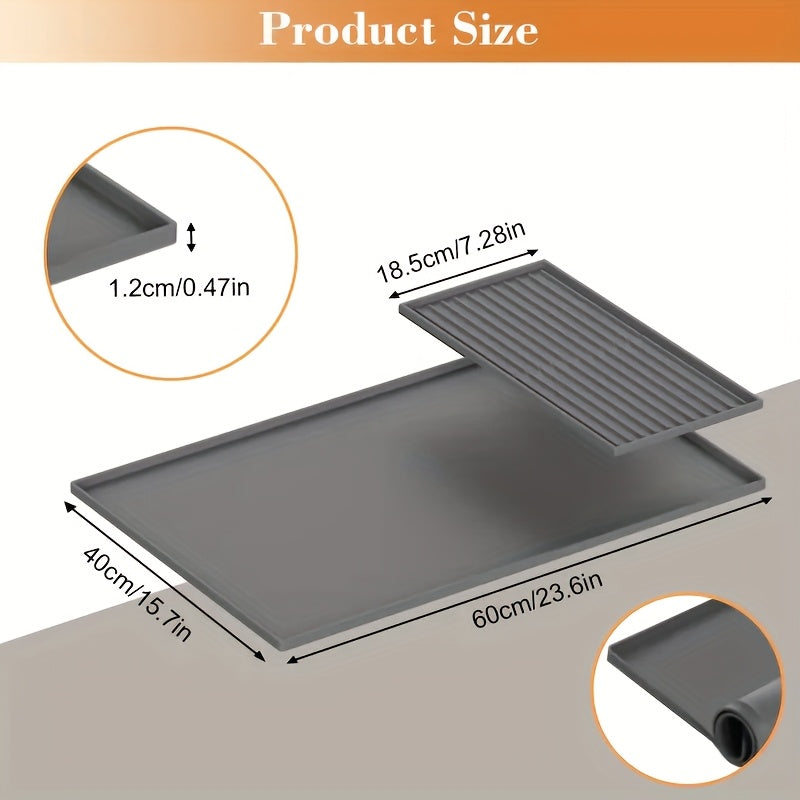 Silicone Coffee Mat 2-in-1 Raised Edges bilan Espresso Mashinalari uchun qora 59.94cm x 15.7cm