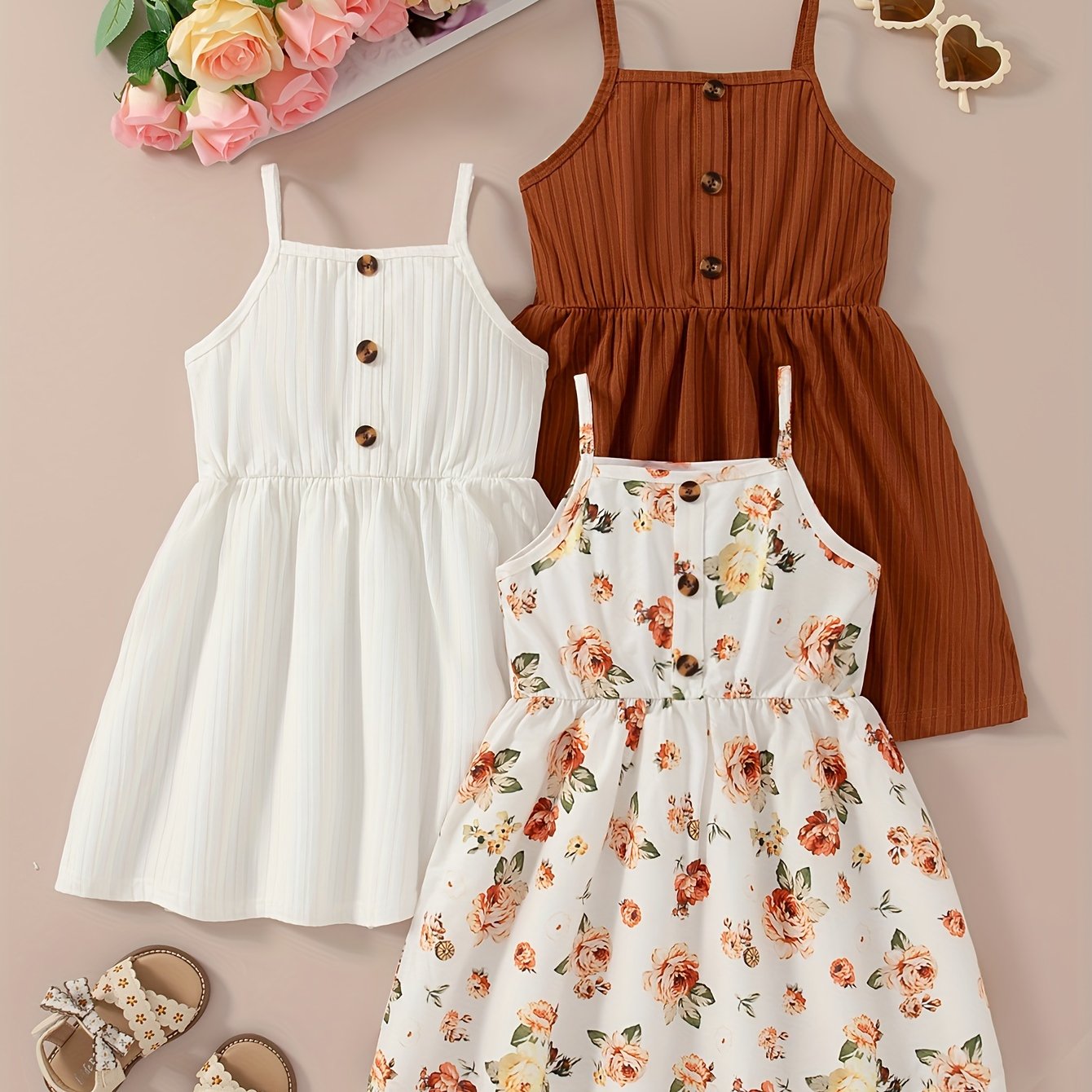 Girls' Floral Print Dress Set 3 Pieces Polyester Casual All Seasons