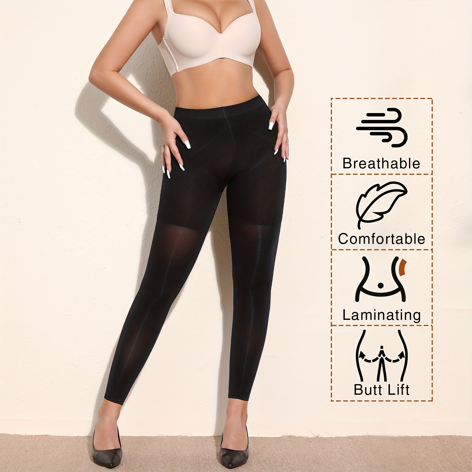 Graduated Compression Tights for Women and Men 15-20 mmHg High Waist Butt Lift Waist Control Nylon Spandex