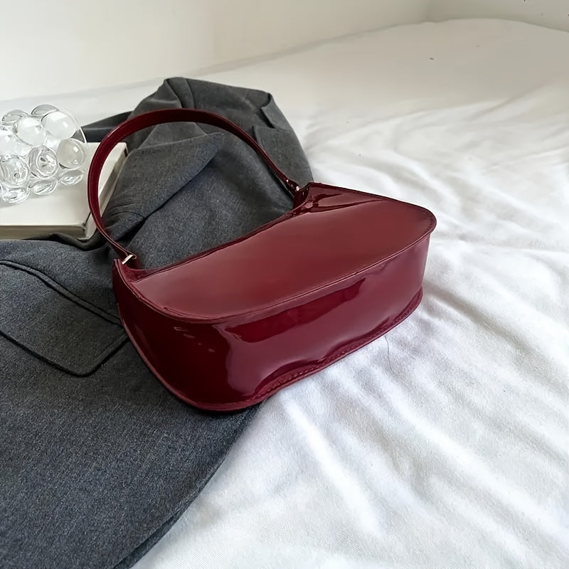 Red Glossy Women's Shoulder Bag with Zipper Closure for Everyday Essentials
