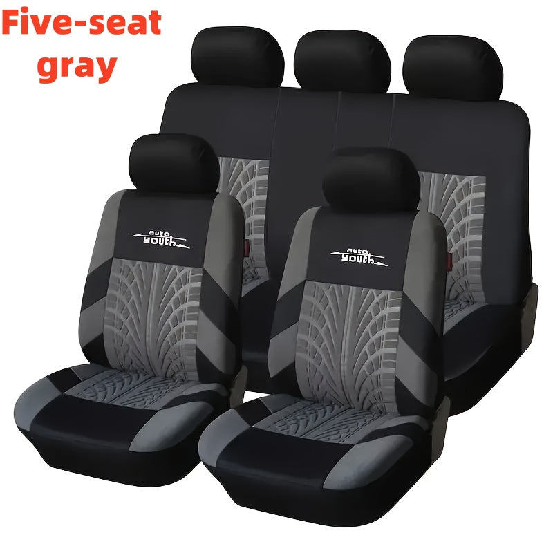 Universal Nine-Piece Car Seat Cover Set with Sponge Filling and Tire Trace Design for All Seasons