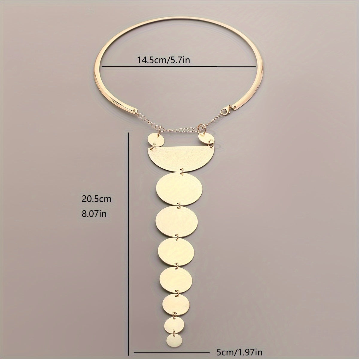 Vintage Style Gold Necklace with Geometric Semicircle and Circle Pendant for Women