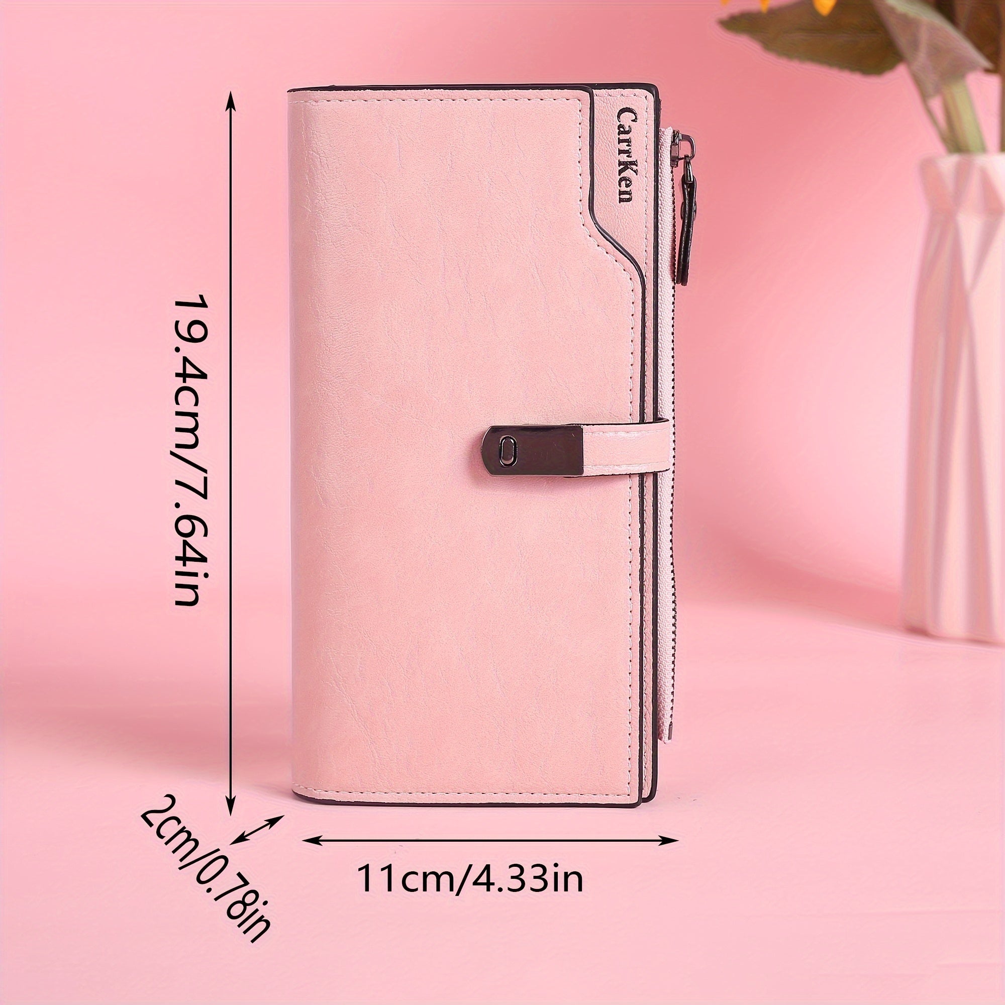 Women's Long Wallet with Buckle Closure Tri-Fold Card Slots Coin Purse Document Wallet