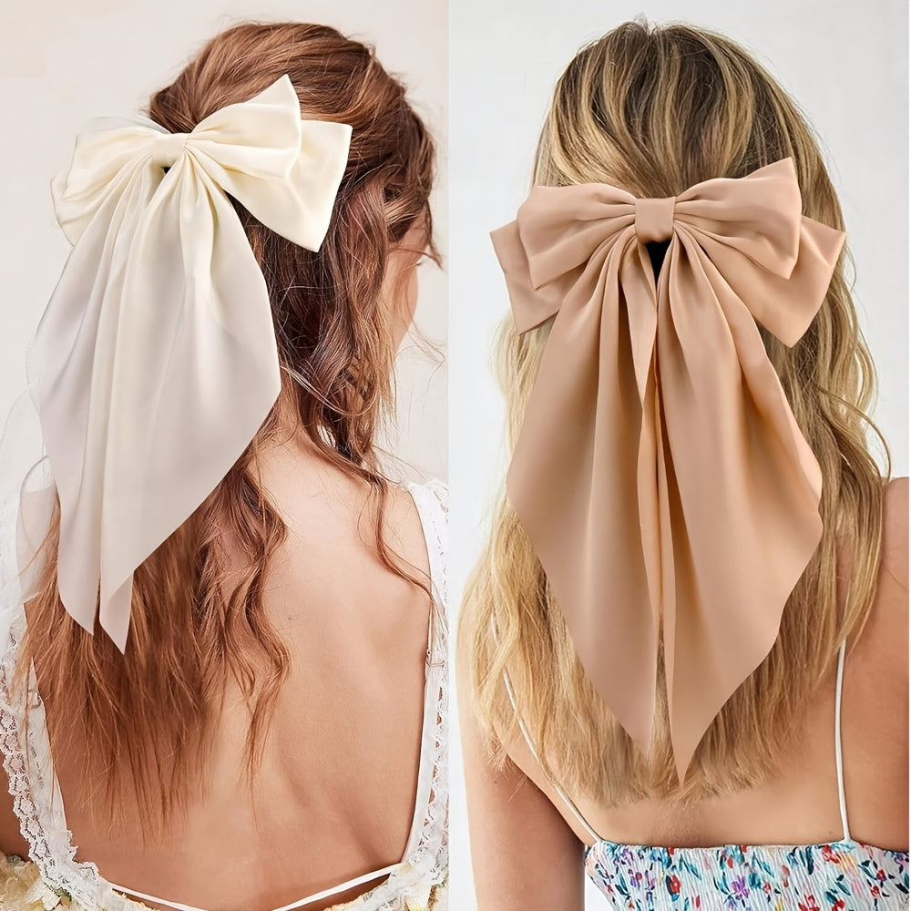 Qizlar uchun satinning soch bantlari 3 ta paket, katta lentali barrettlar, tug'ilgan kunlar uchun