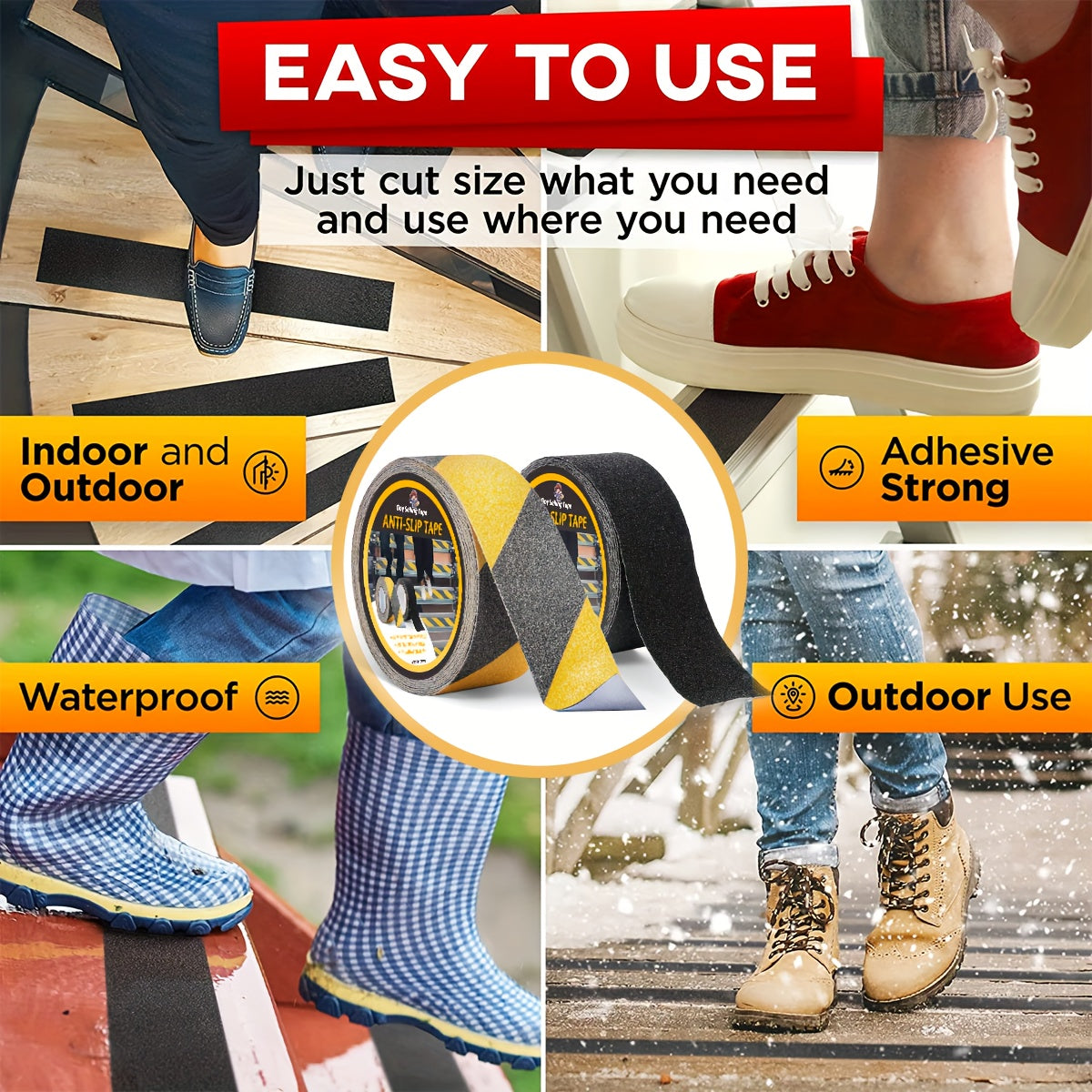 Anti Slip Safety Tape Yellow Black 5.08 Cm X 5 M for Stairs and Steps