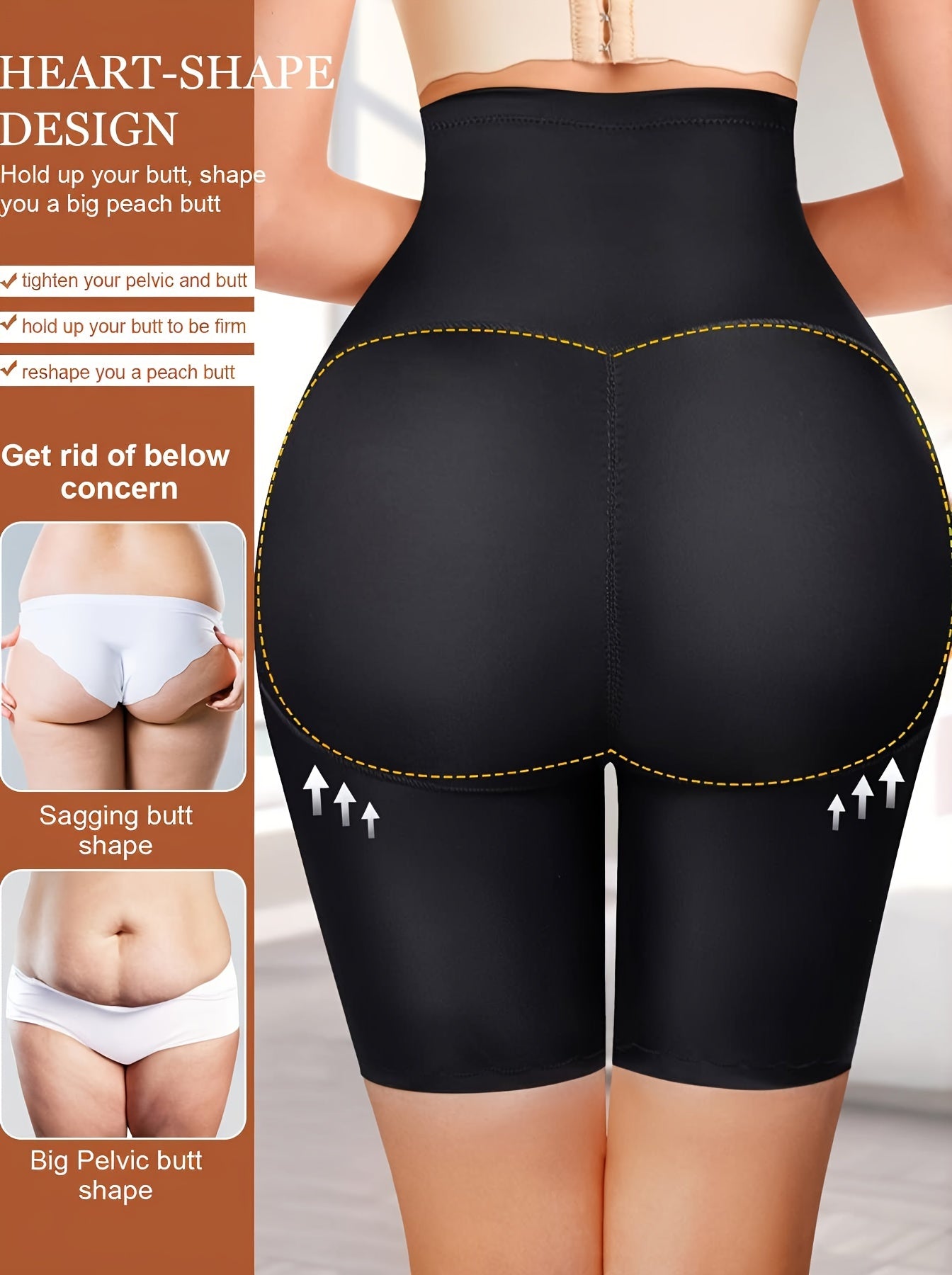 High Waist Compression Shorts with Front Buckle Tummy Control Solid Color Shapewear