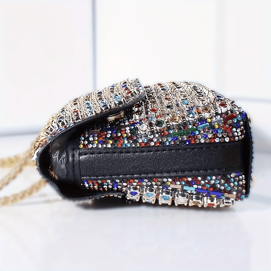 Women's Evening Clutch Bag with Rhinestones Beads Adjustable Strap Magnetic Closure