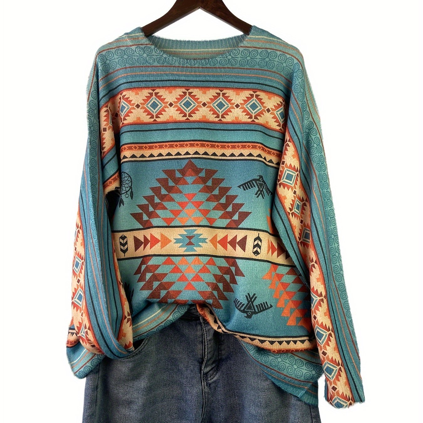 Gul naqshli katta o'lchamdagi sviter kuz va qish uchun, ayollar uchun tasodifiy uzun qo'lqopli krujka uslubi