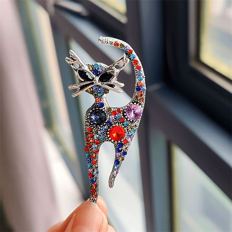 Multicolor Rhinestone Hayvon shaklidagi moda aksessuarlari uchun Alloy Cartoon Cat Brooch Pins
