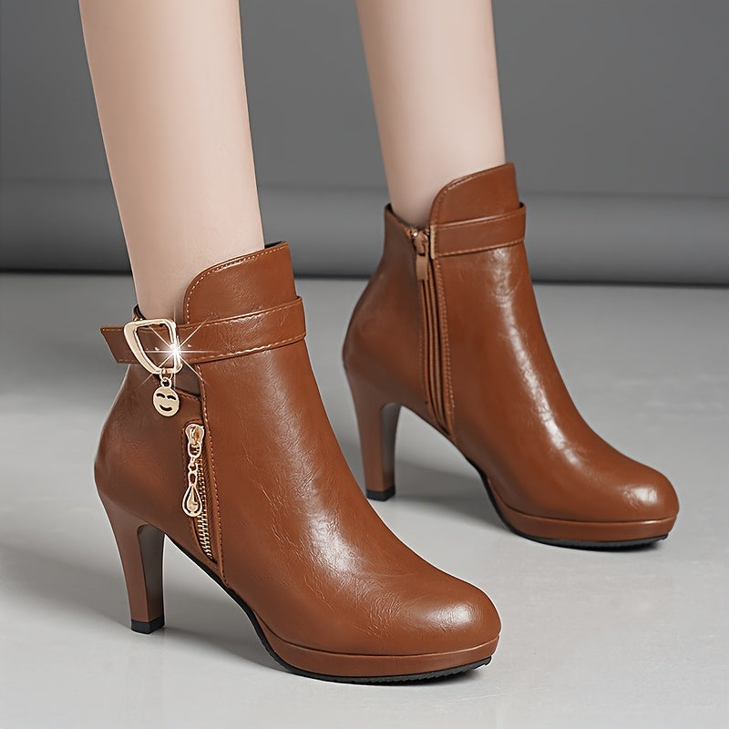 Women's Faux Leather Platform Stiletto Ankle Boots with Zipper Black Stylish