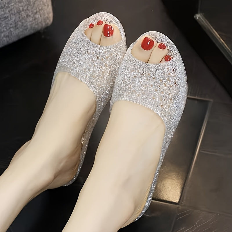 Women Glittery Open-Toe Slides Breathable TPU Summer Sandals Anti-Slip