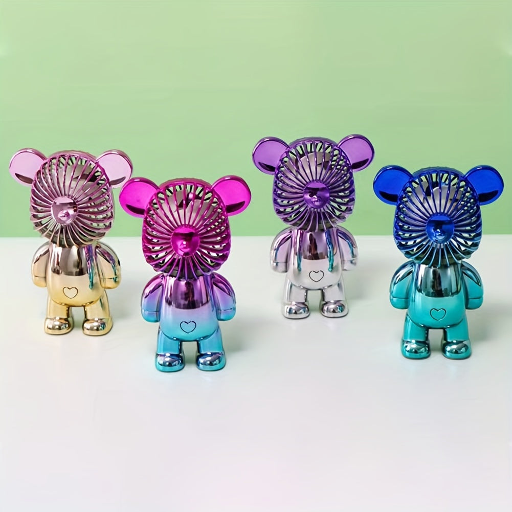 Electroplated Bear Handheld Fan 5.51 Inch Portable Personal Cooling Fan