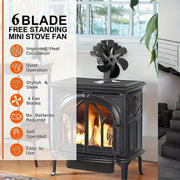 Quiet 6-Blade Stove Fan for Wood Burning Fireplaces Heat Powered