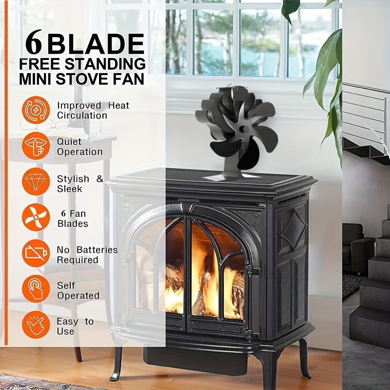 Quiet 6-Blade Stove Fan for Wood Burning Fireplaces Heat Powered