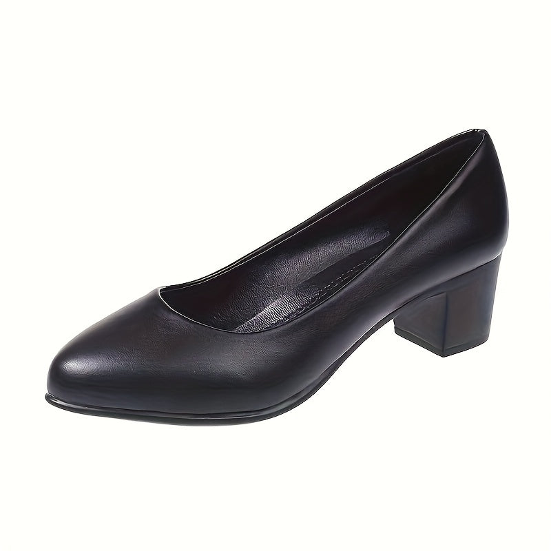 Women's Black Elegant Block Heel Pumps Comfortable TPU Sole All-Season Dress Shoes