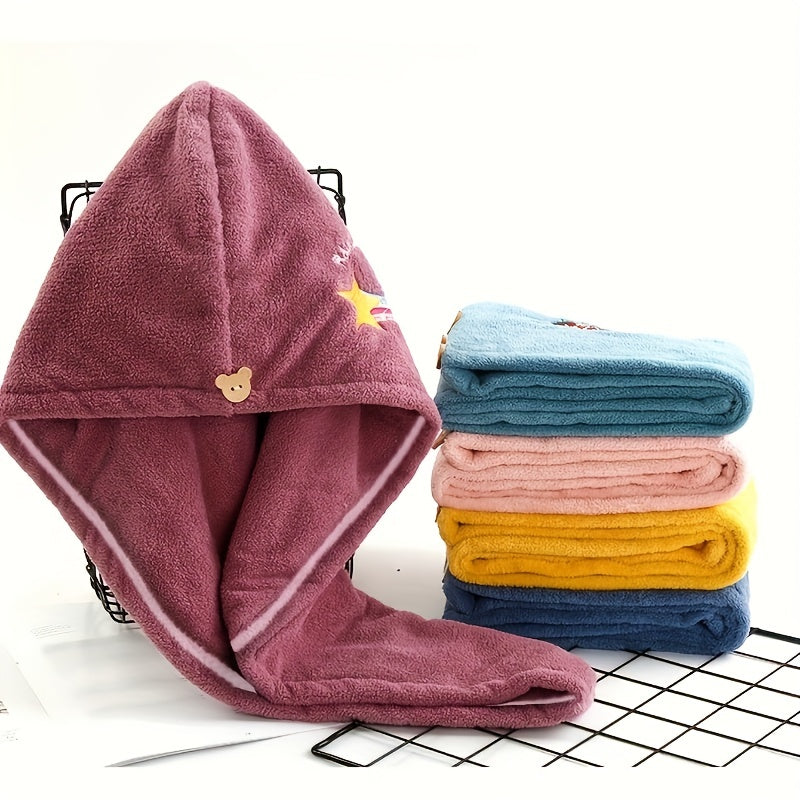 Cute Cartoon Hair Towel with Button for Quick Drying