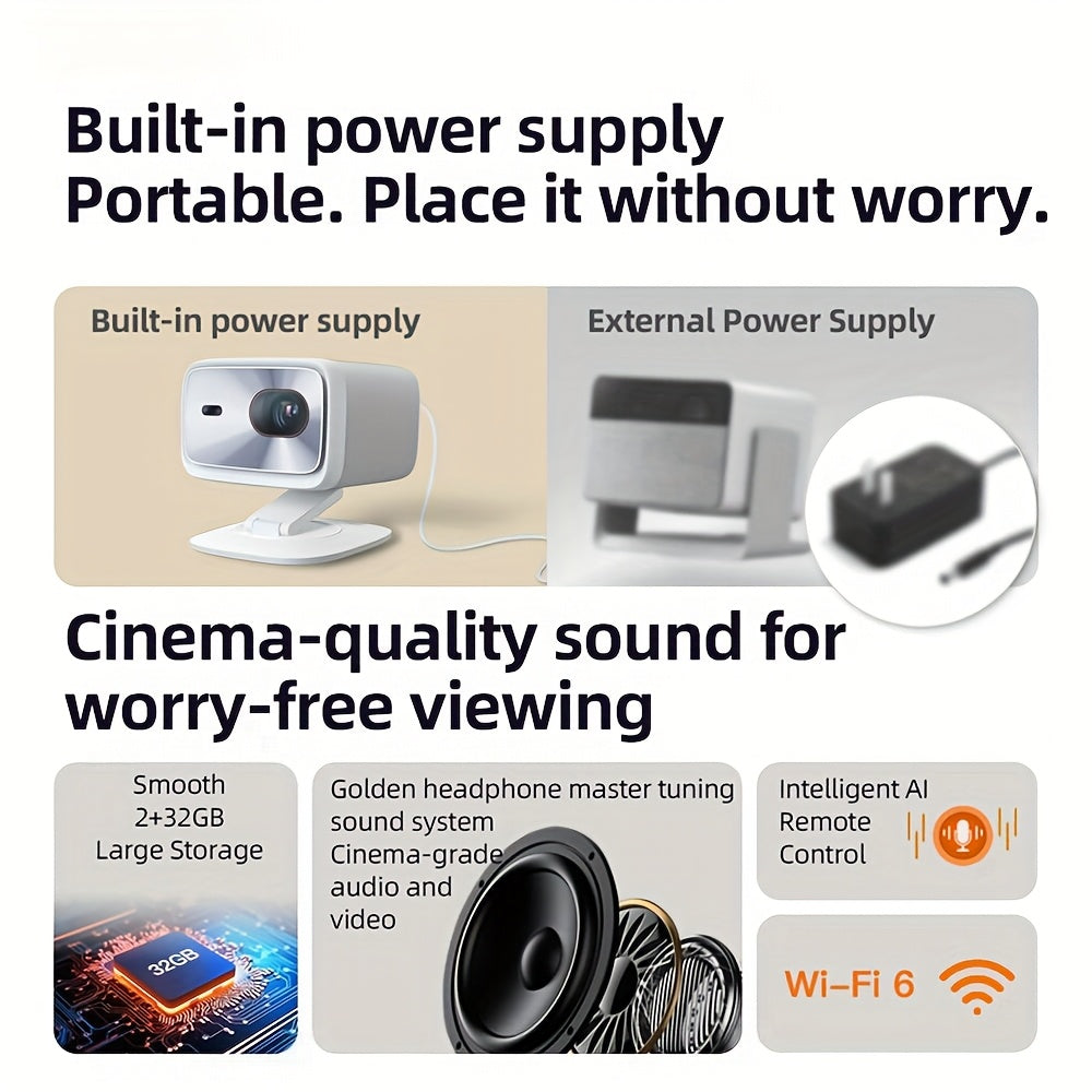 Ultra High Brightness 360° Pan/Tilt Home Theater Projector Full HD 1080p