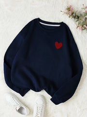 Women's Heart Pattern Crew Neck Sweatshirt Loose Fit Polyester Spring Summer Casual