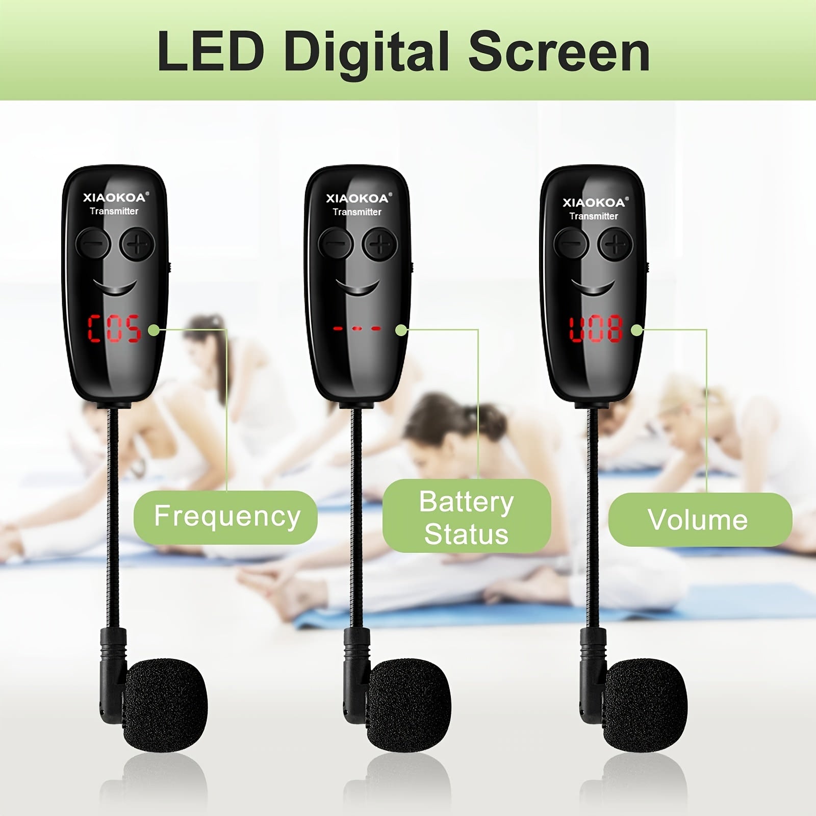 Wireless Microphone Headset for Fitness with LED Display 50M Range