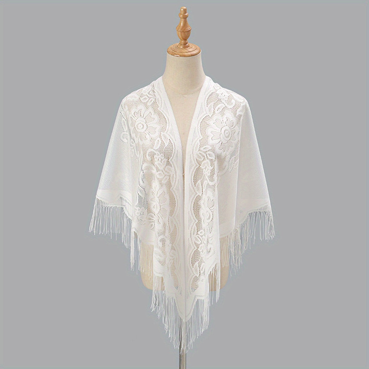Elegant Women's Cardigan Shawl with Monochrome Lace Tassel Embroidery