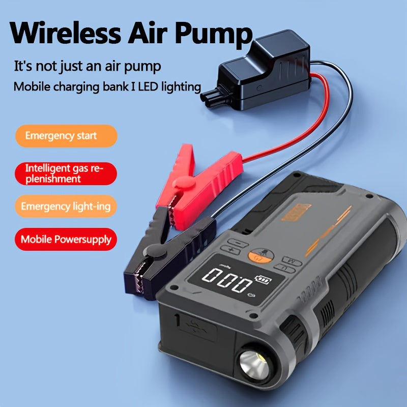 Portable Car Inflator Pump with Emergency Night Light and Wireless Power 8000mAh Lithium Battery