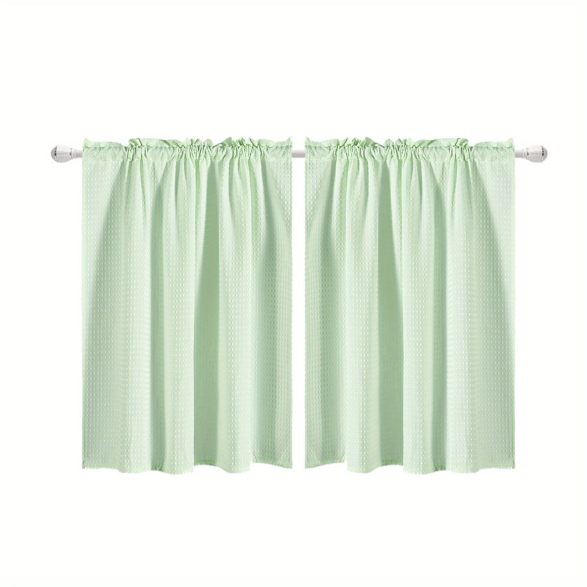 Set of 2 Waterproof Waffle Weave Half Window Curtains for Bathroom Kitchen Coffee Shop
