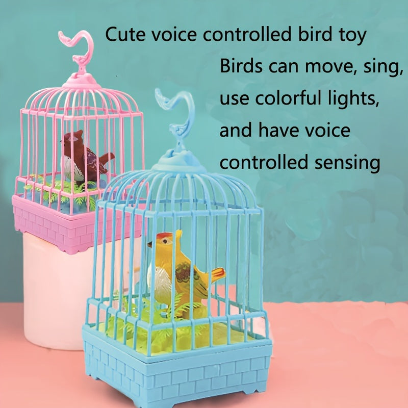 Voice-Controlled LED Birdcage with Sound and Light in Pink or Blue for Pet Birds