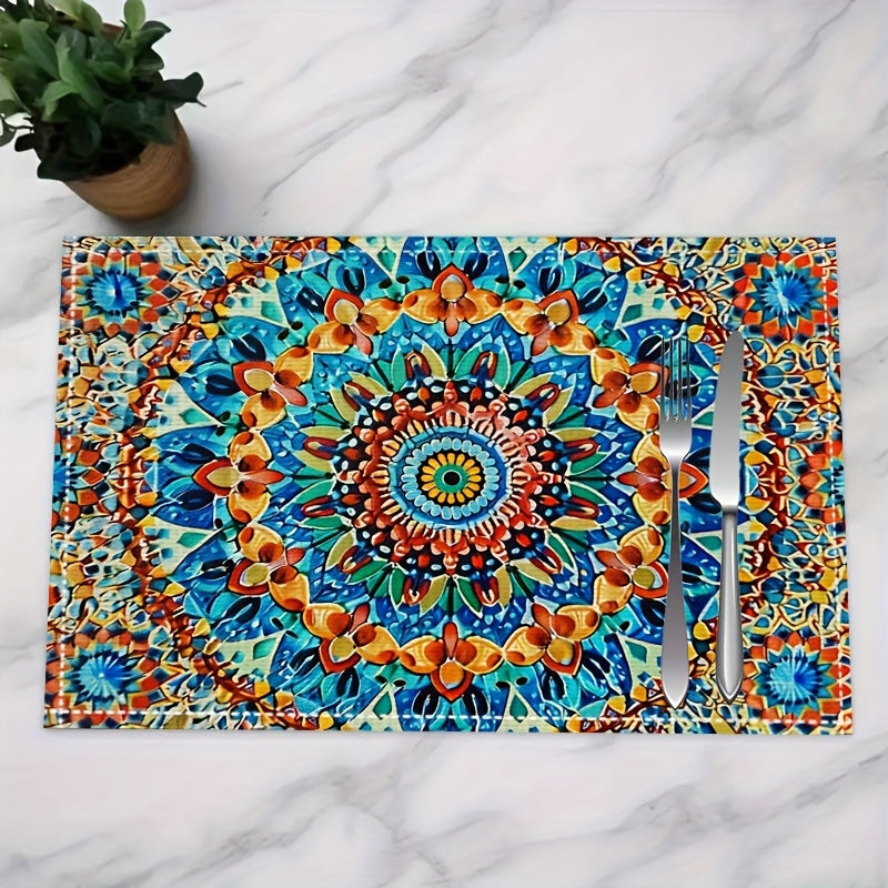 Conjunto de manteles individuales estilo mandala con diseño persa bohemio, resistente al calor, lavable para hogar y restaurante