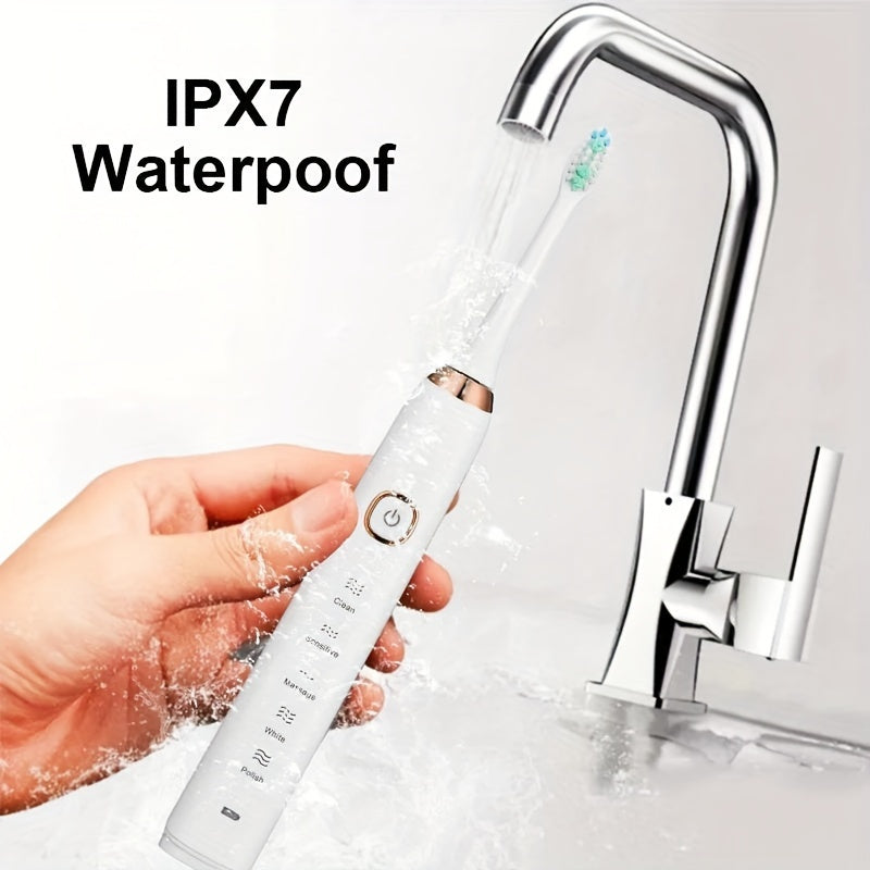 Перезаряжаемая электрическая зубная щетка для взрослых с 5 режимами и 8 сменными насадками.