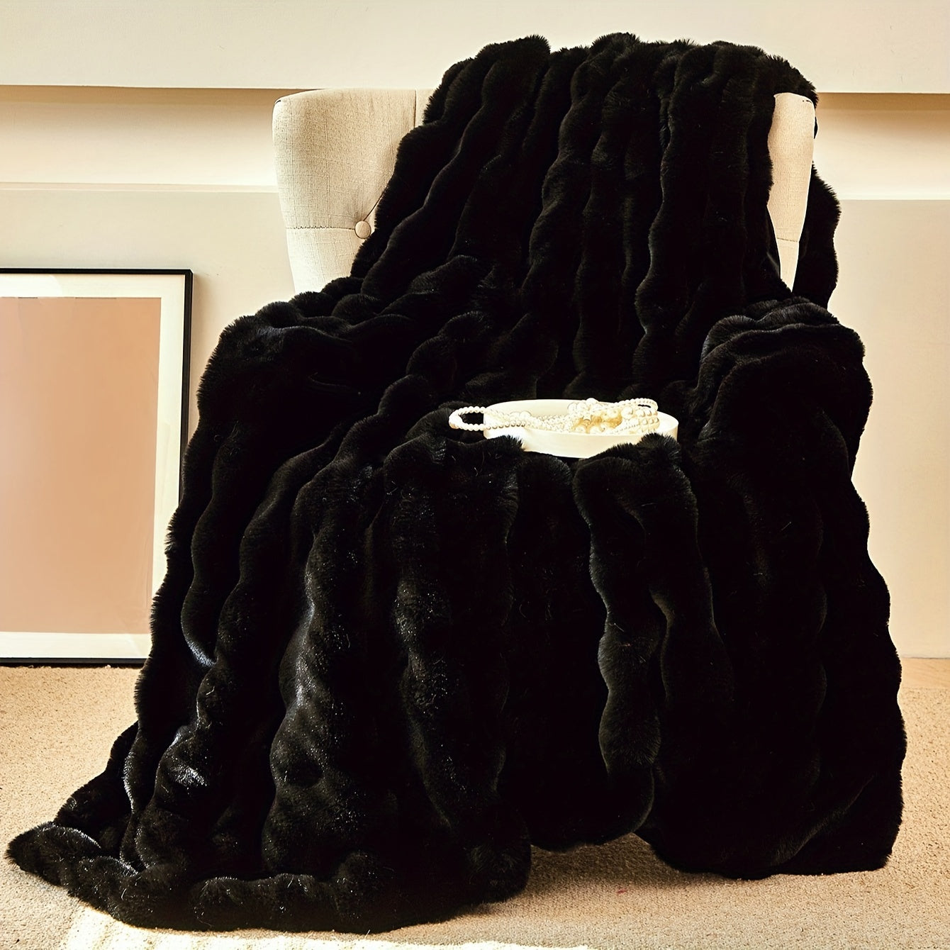 Polyester Faux Rabbit Short Plush Bed Blanket Solid Color Multi-Purpose All Seasons