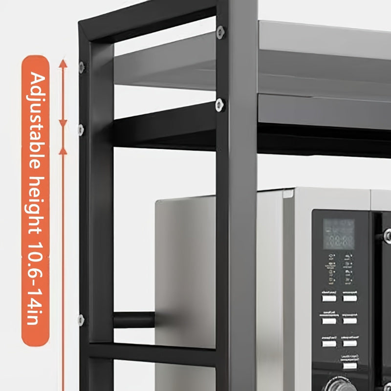 Retractable Microwave Stand with Storage and Hooks for Countertops