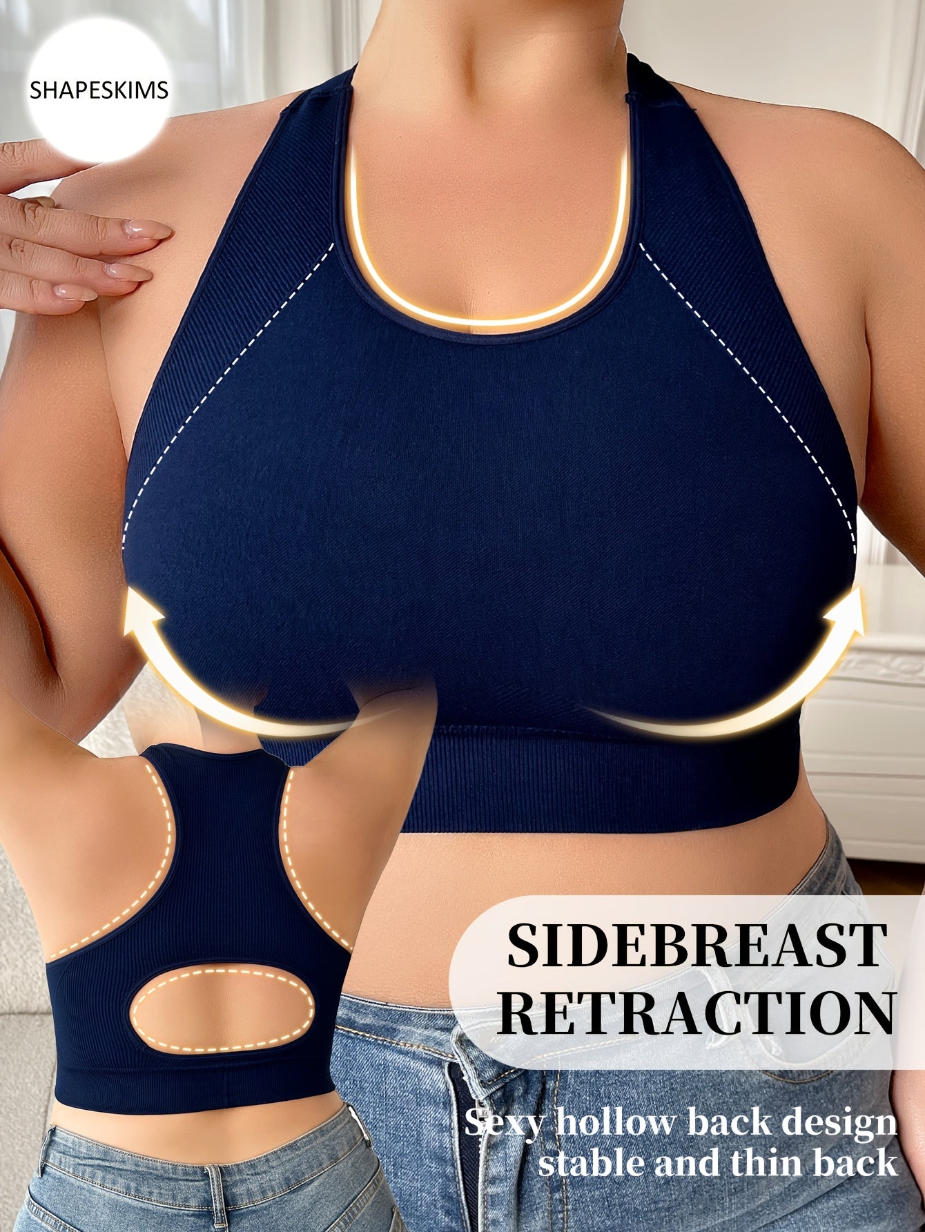 Бюстгальтер спортивный для женщин больших размеров безшовный дышащий с поддержкой осанки Navy Blue