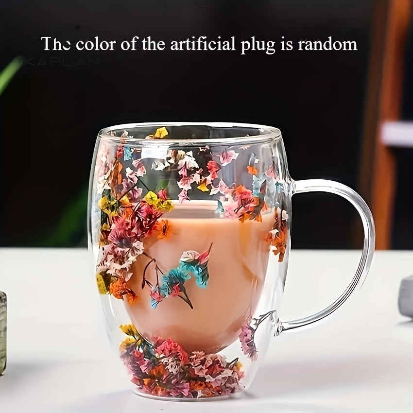 1 dona, 10.14 oz ikki qatlamli espresso stakani, ichida gullar bilan, barcha mavsumlar uchun izolyatsiyalangan, ideal tug'ilgan kun sovg'asi.