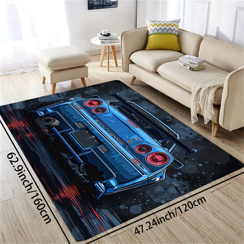 Stylish Sports Car Doormat 8mm Soft Polyester Indoor Rug Non-Slip Entryway