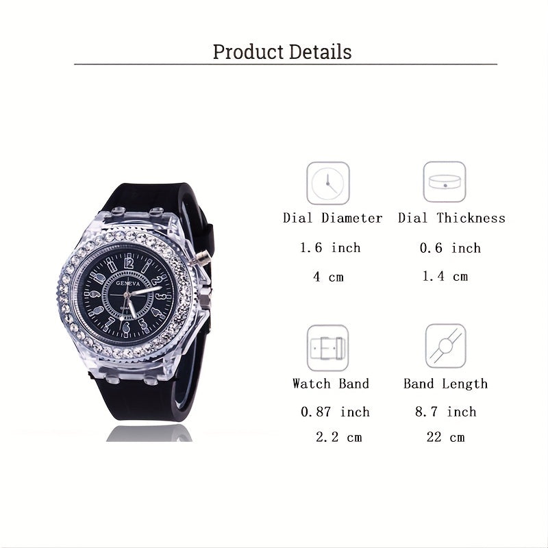 Luminous Rhinestone Full Edge Dial Watch for Boys and Girls Silicone Quartz School Gift